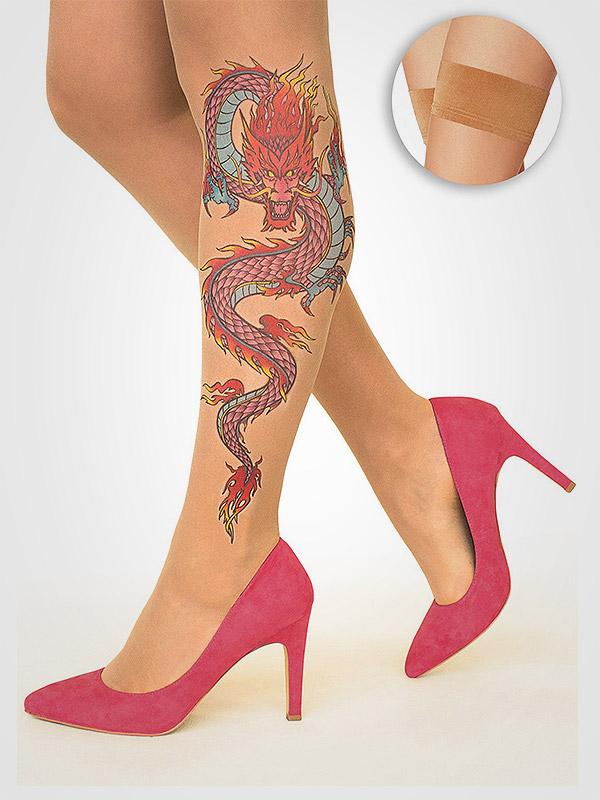 Stop & Stare prilipinamos kojinės su tatuiruote "Fire Dragon 20 Den Sun"