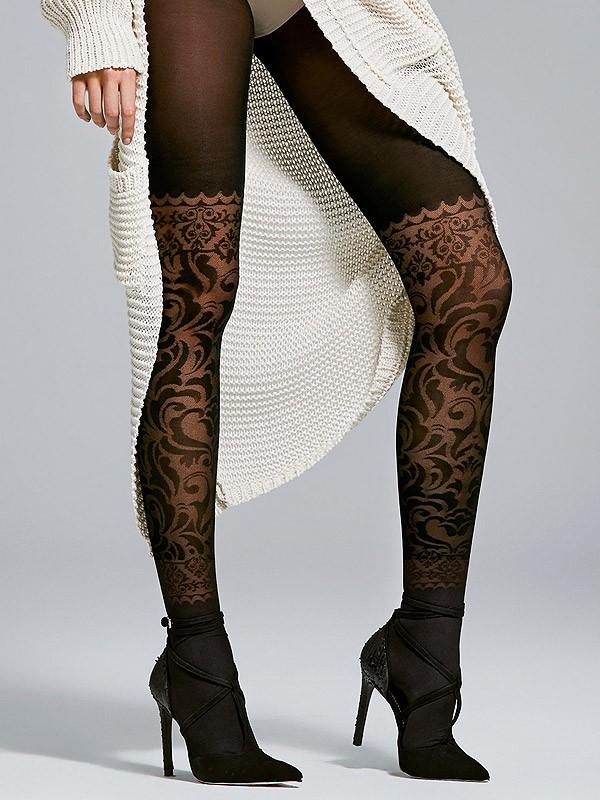 Fiore raštuotos matinės pėdkelnės su kojinių imitacija "Couture 40 Den Black"