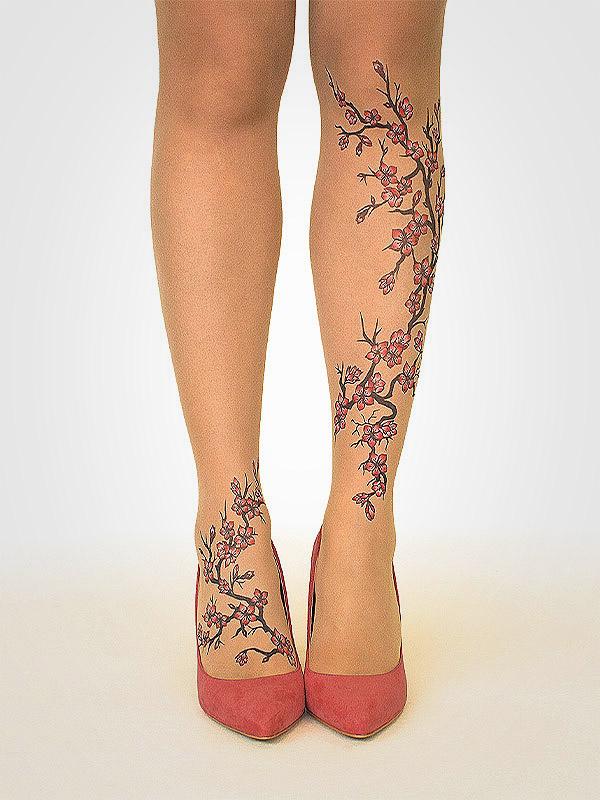 Stop & Stare prilipinamos kojinės su tatuiruote "Cherry Blossoms 20 Den Sun"