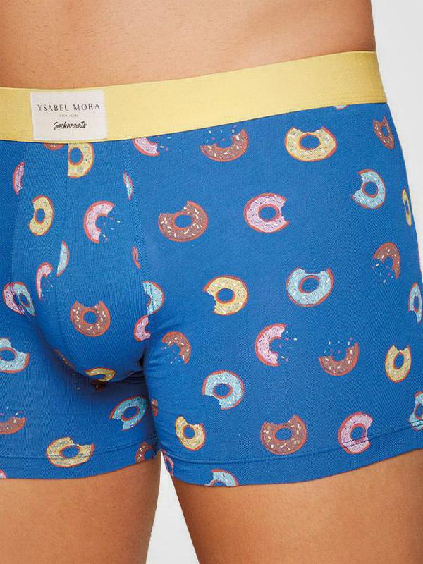 Ysabel Mora 2 vyriškų medvilninių apatinių šortukų komplektas "Donuts Blue - Red - Multicolor"
