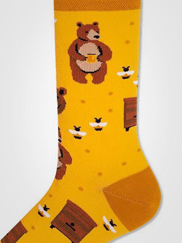 Many Mornings unisex medvilninės kojinės "Honey Bear Yellow - Brown - White"