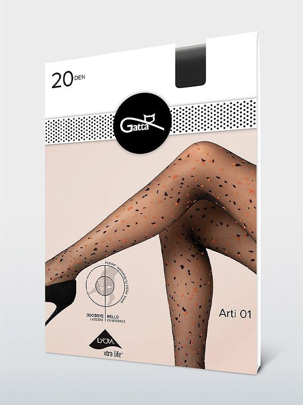 Gatta 3D raštuotos švelnios pėdkelnės "Arti 01 20 Den Black - Orange Confetti"