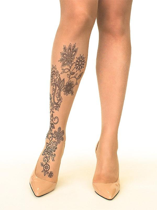 Stop & Stare pėdkelnės su tatuiruote "Floral Henna 20 Den Sun"