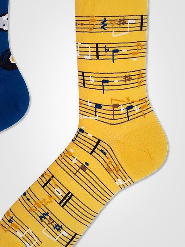 Many Mornings unisex medvilninės kojinės "Music Notes Blue - Yellow"