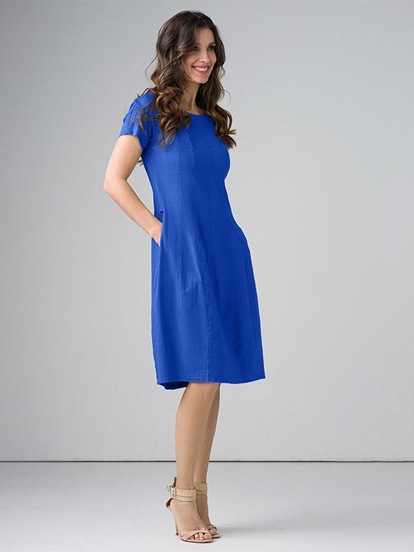 Lega įliemenuota tampraus lino suknelė "Angelina Royal Blue"