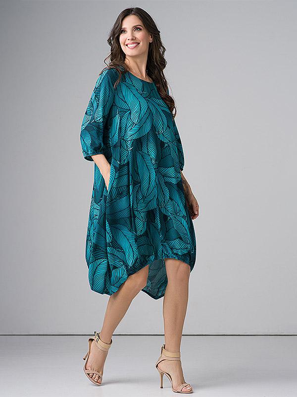 Lega laisvo kirpimo asimetrinė suknelė "Silvia Turquoise Floral Print"