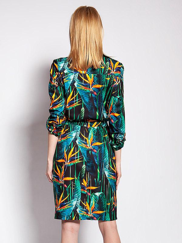 Lanti susegama suknelė "Daria Green - Orange Bamboo Flower Print"