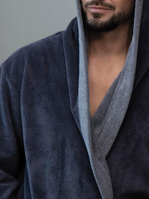 Belmanetti dvisluoksnis vyriškas chalatas su gobtuvu "Drake Velour Dark Grey"