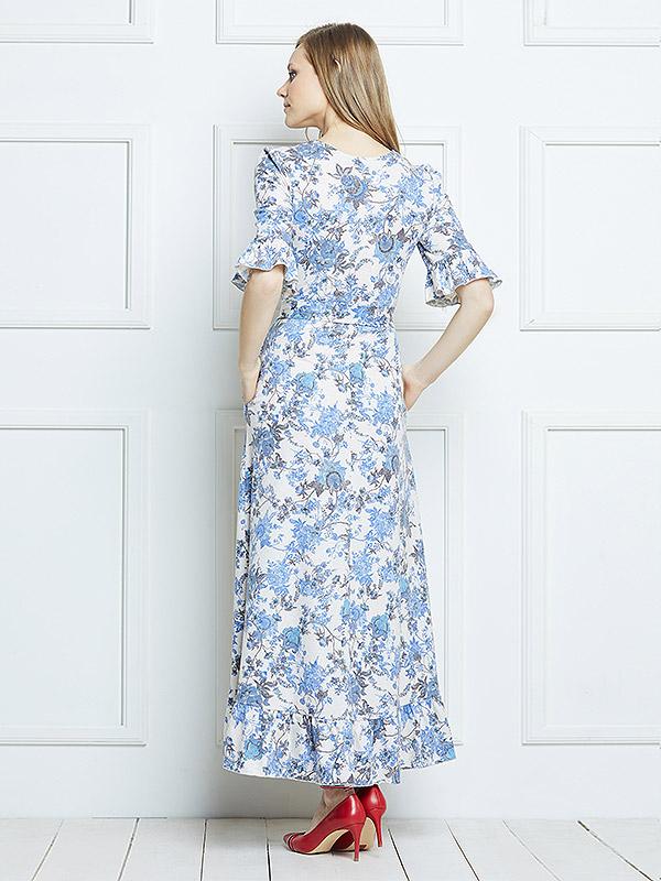 Lega suknelė su linu "Jaylinn Blue Flower Print"