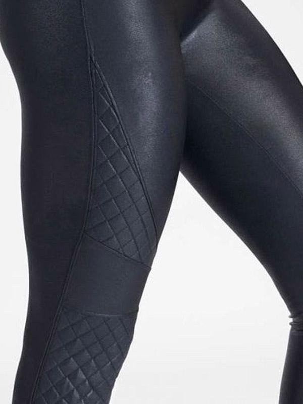 Spanx koreguojantys dirbtinės odos leginsai "Faux Leather Quilted Black"