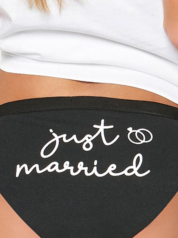 Muydemi apatinių marškinėlių ir kelnaičių medvilninis komplektas  "Just Married White - Black"