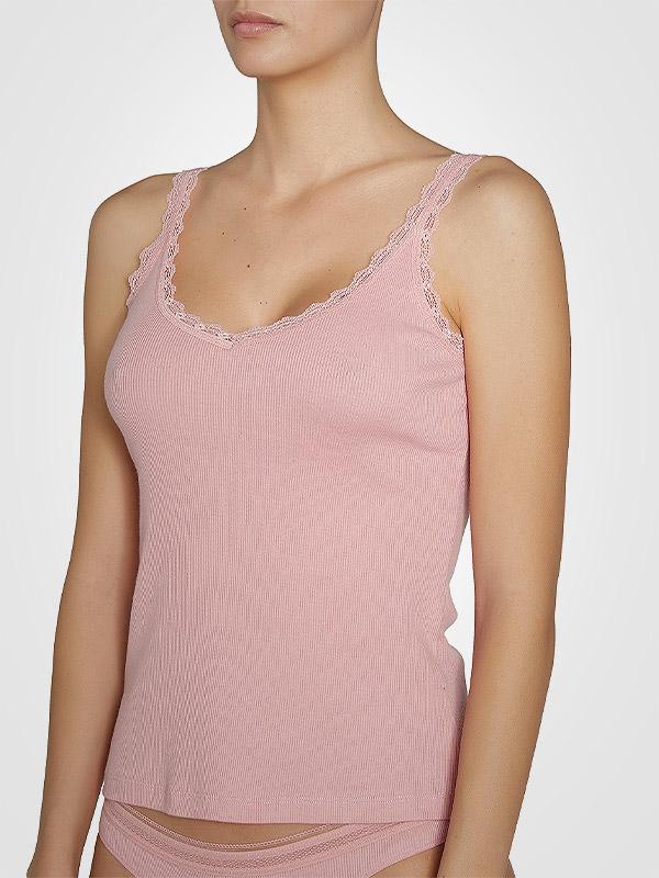Ysabel Mora medvilniniai apatiniai marškinėliai su nėriniais "Manika Dusty Pink"