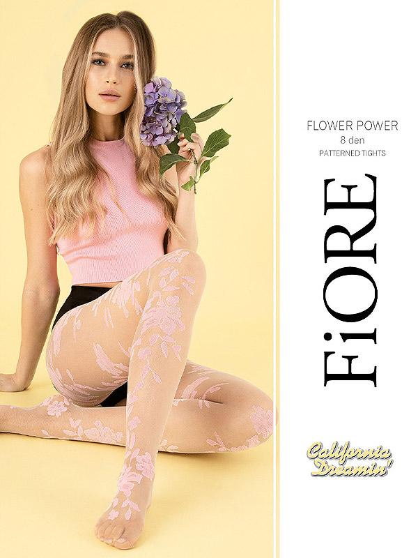 Fiore raštuotos pėdkelnės "Flower Power 8 Den Nude - Light Pink"