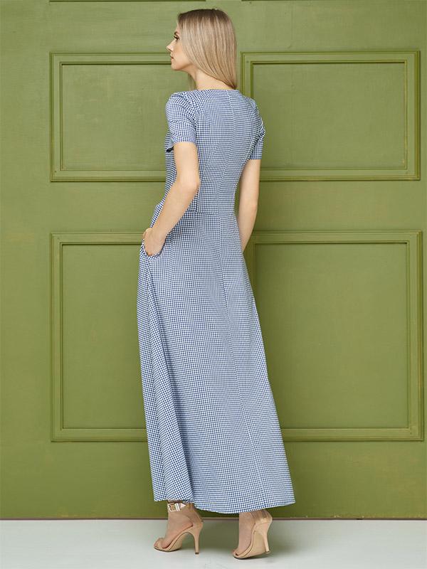Lega ilga medvilninė suknelė "Caroline Blue - White Squares"