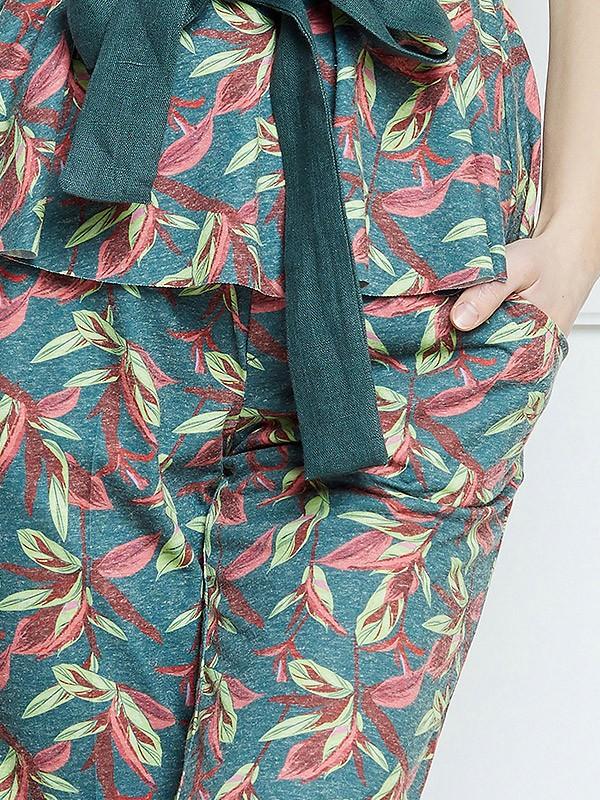 Lega kelnės su linu "Trina Forest Leaves Print"