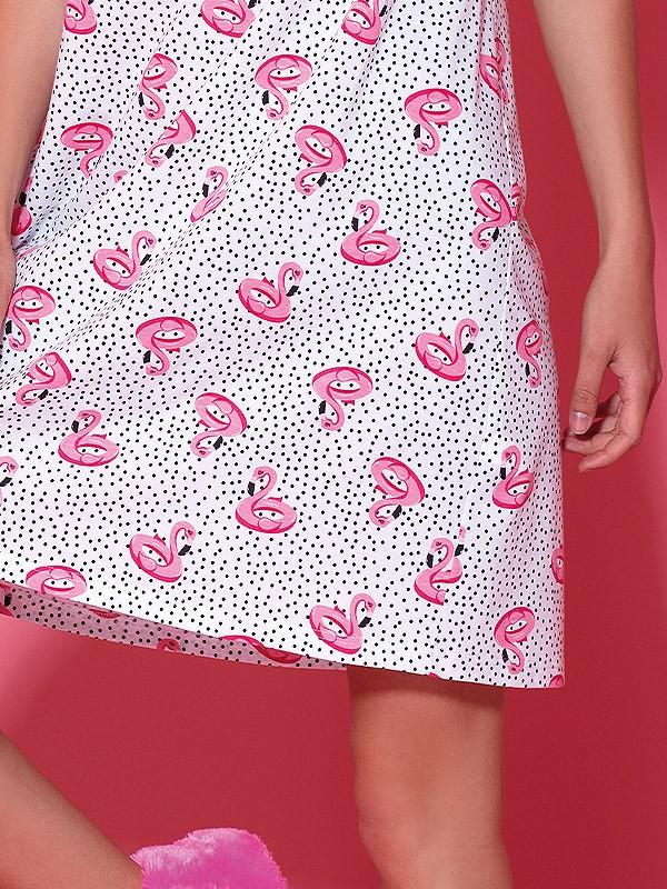 Mi-a-mi medvilniniai naktiniai marškiniai "Flamingo Pink - Black Dots"