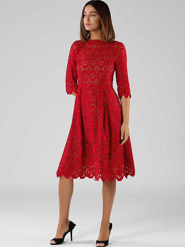 Chloe Perignon nėriniuota suknelė su medvilne "Doreen Red"