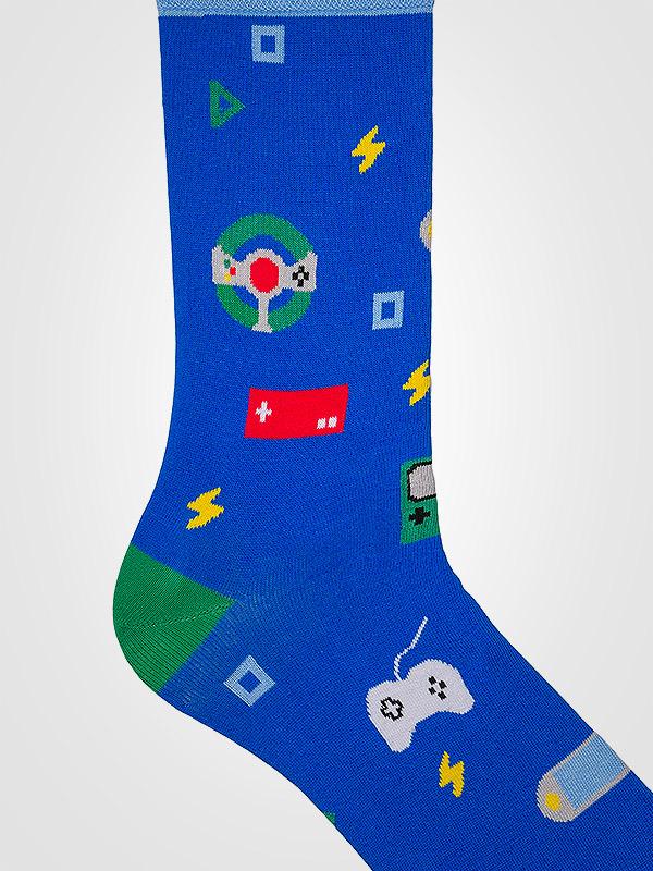 Spalvotos Kojines unisex medvilninės kojinės "Computer Player Blue - Green - Multicolor"