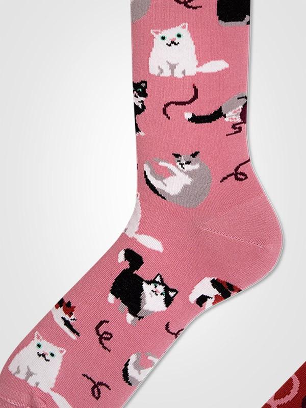 Many Mornings unisex medvilninės kojinės "Playful Cat Dusty Pink - Nutmeg"