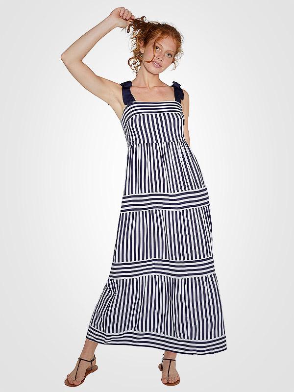 Ysabel Mora viskozinė maxi suknelė "Somma Navy - White Stripes"
