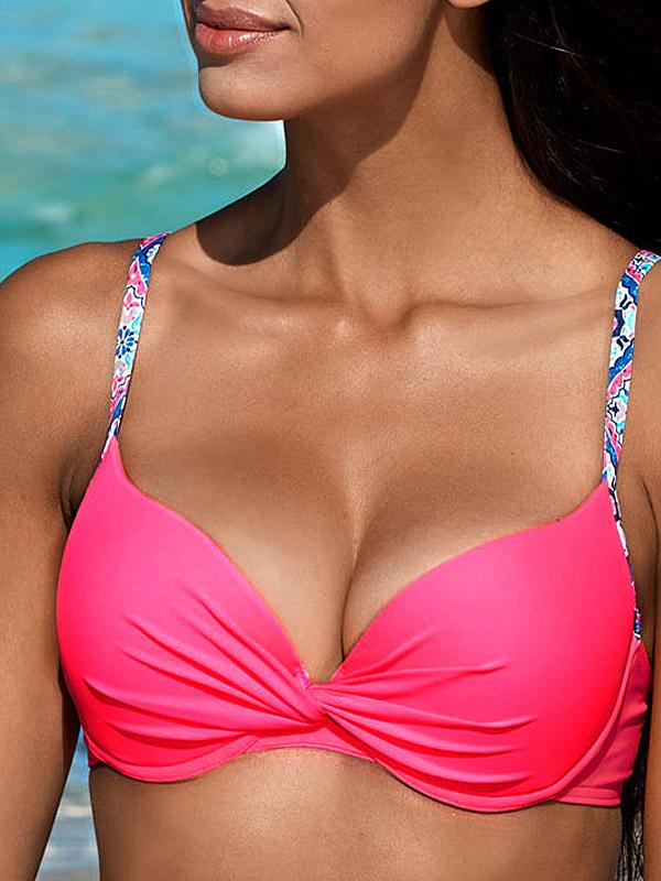Lorin bikini push up maudymosi kostiumėlis "Serena Hot Pink - Blue Ornament Print"