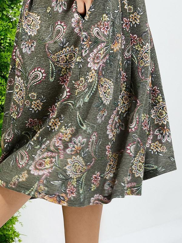 Lega sijonas su linu "Eustoma Khaki Flower Print"
