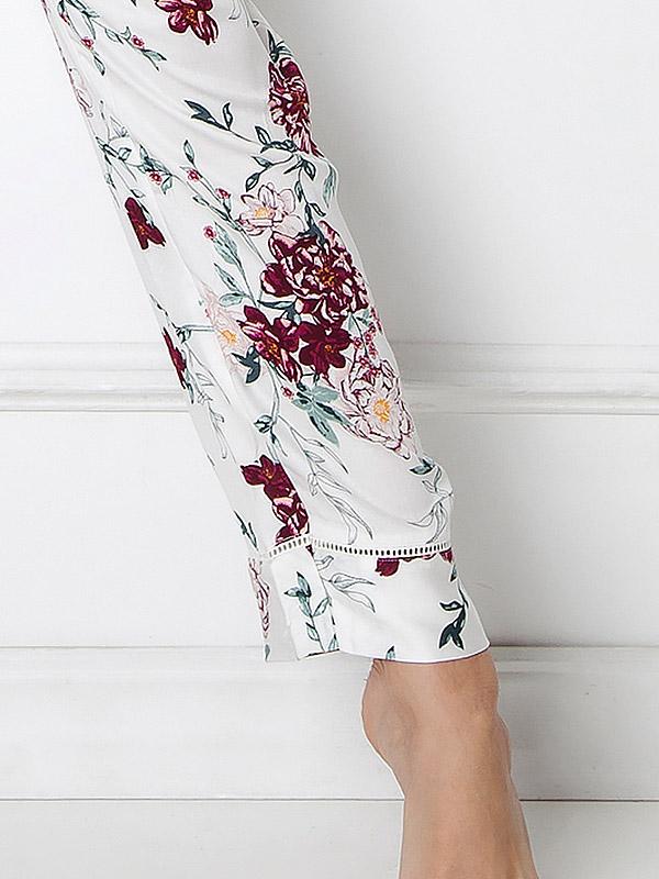 Aruelle viskozinė pižama "Ophelia Long White - Green - Burgundy Flower Print"