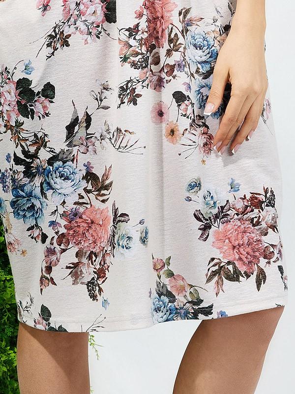 Lega suknelė su linu "Gardenia White Flower Print"