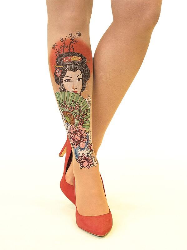 Stop & Stare pėdkelnės su tatuiruote "Geisha 20 Den Sun"