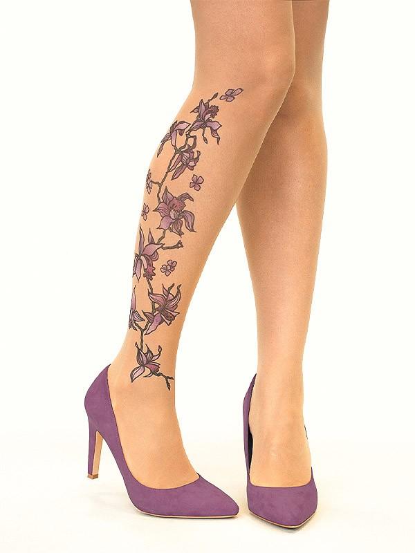 Stop & Stare pėdkelnės su tatuiruote "Orchid Vine 20 Den Sun"
