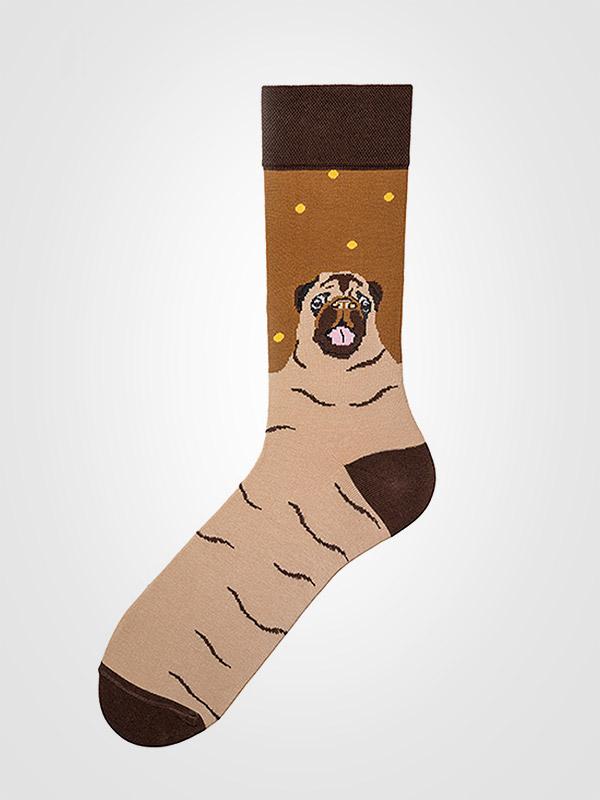 Spalvotos Kojines unisex medvilninės kojinės "Pug Life Brown - Sand"