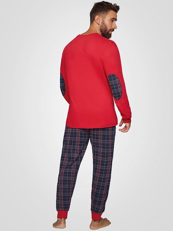 Muydemi ilga vyriška pižama su medvilne "Matthew Red - Navy - Multicolor"