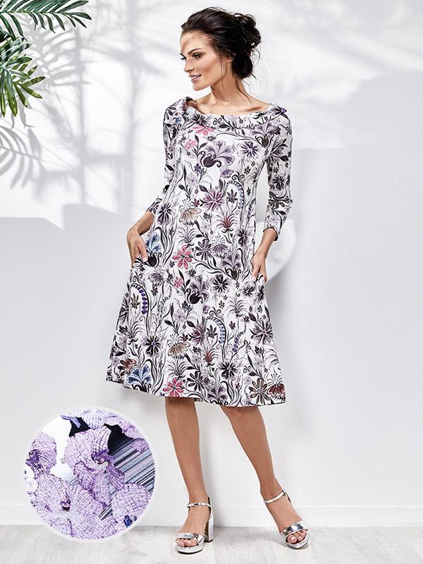 Lega viskozinė suknelė "Barcelona Lilac Flower Print"