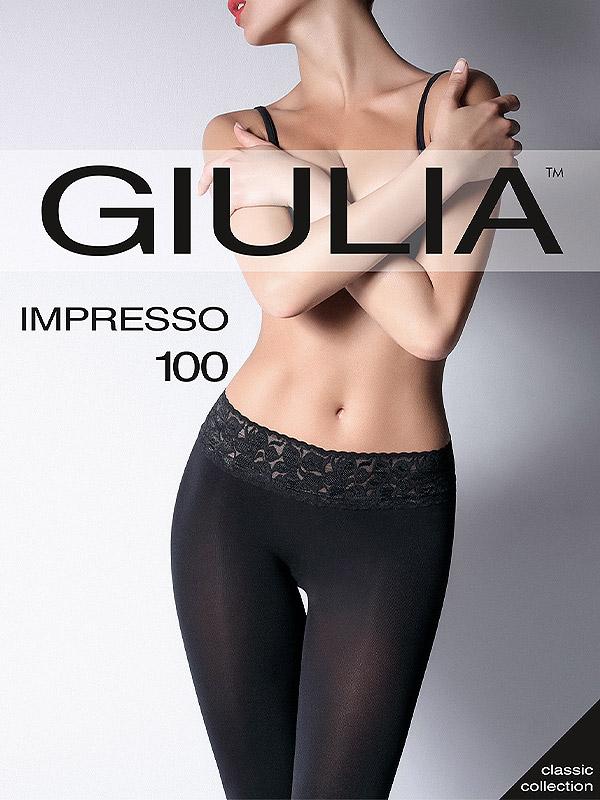 Giulia neperregimos matinės pėdkelnės su nėrinių ir silikono juosta "Impresso 100 Den Nero"