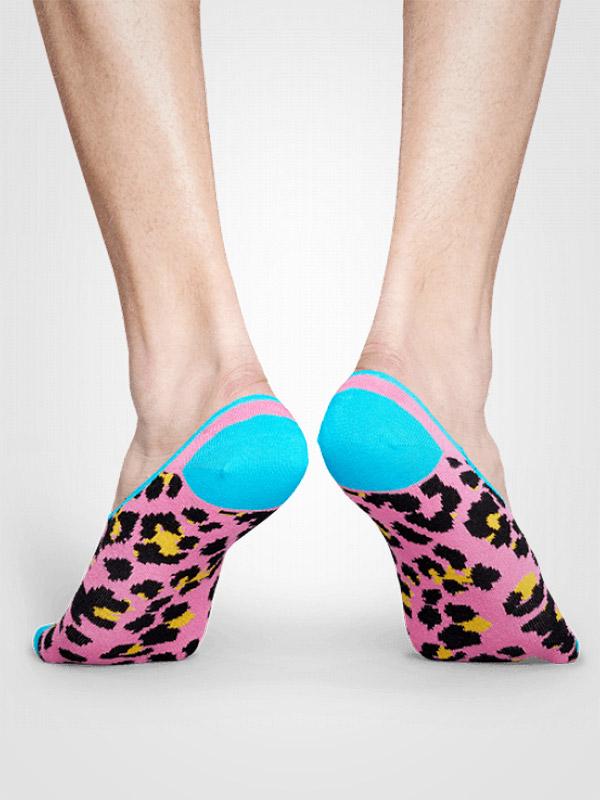 Happy Socks medvilninės nepastebimos kojinaitės "Leopard Blue - Pink - Black"