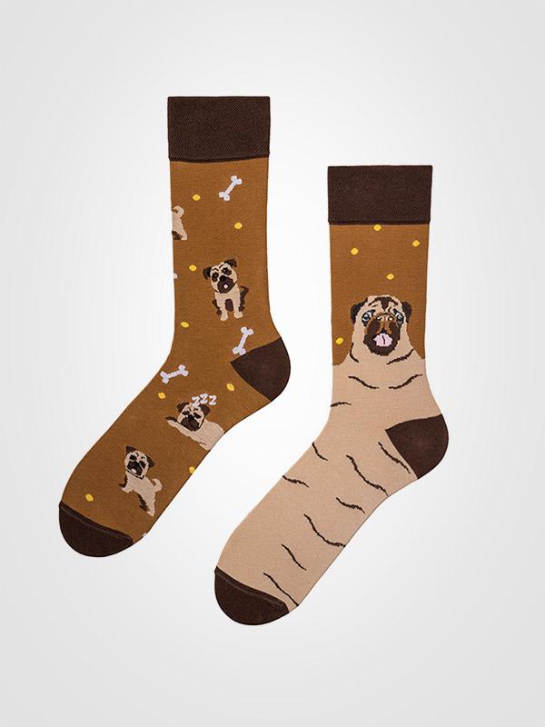 Spalvotos Kojines unisex medvilninės kojinės "Pug Life Brown - Sand"