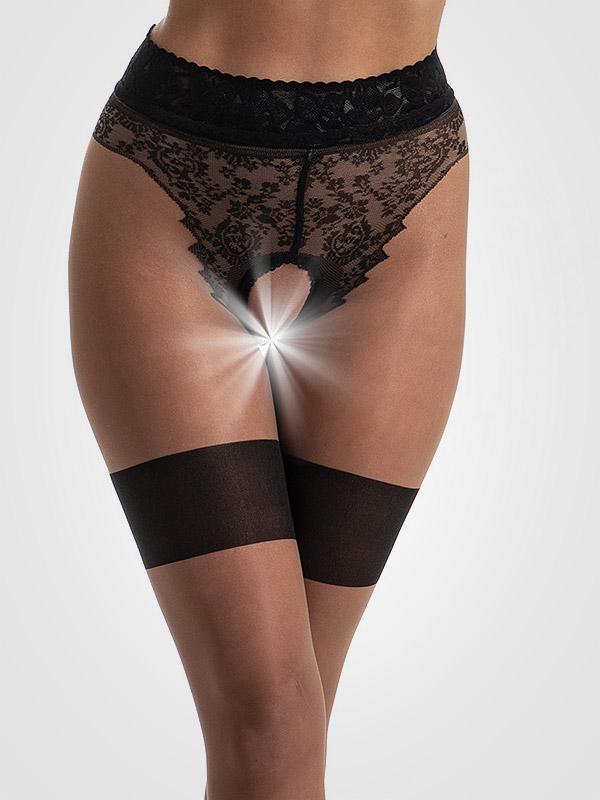 Amour pėdkelnės atviru tarpkoju su kojinių imitacija "Diva 30 Den Suntan - Black"