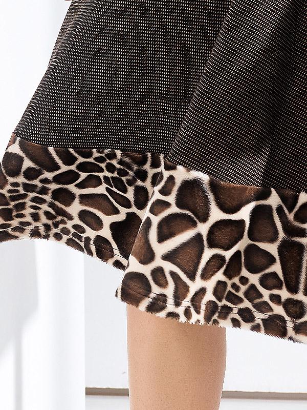 Lega suknelė su dirbtiniu kailiuku "Peony Black - Brown Faux Leopard Fur"