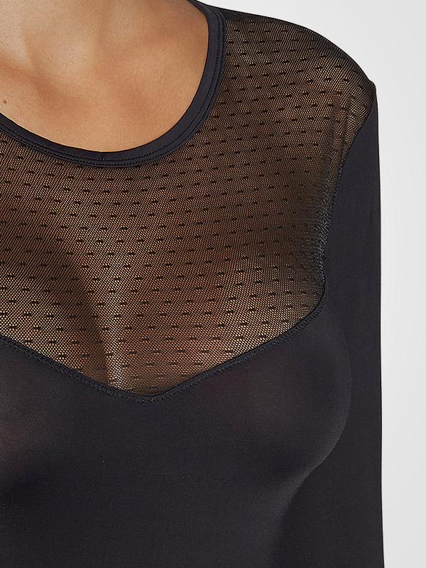 Ysabel Mora mikrofibros marškinėliai perregimu viršumi "Fendi Black"