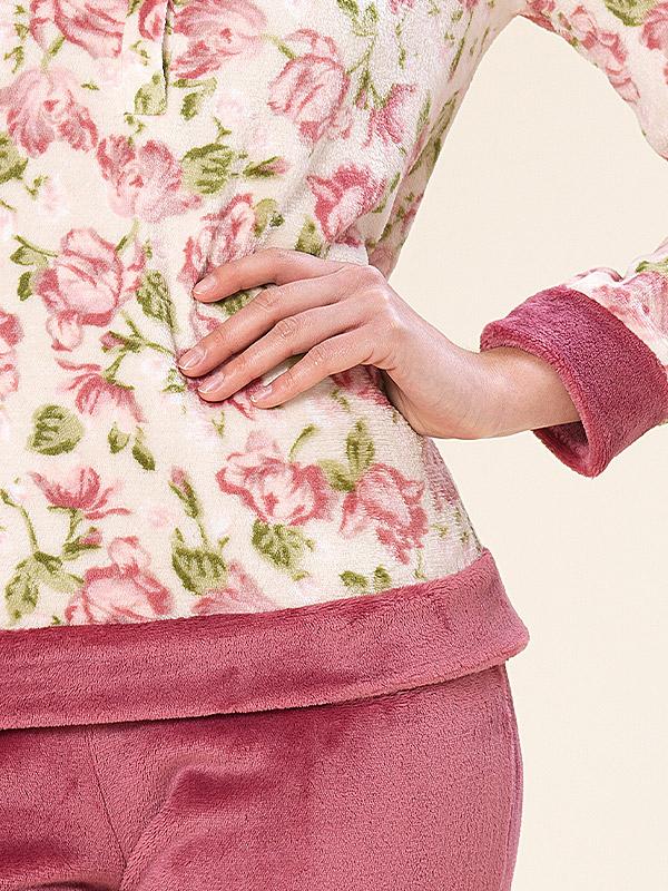 Linclalor šilta namų apranga "Ailani Rose - Ecru - Green Flower Print"