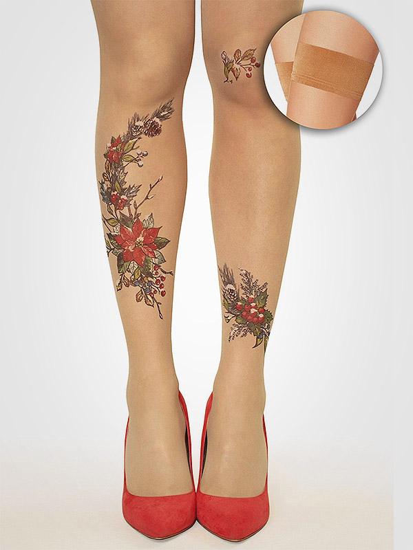 Stop & Stare prilipinamos kojinės su tatuiruote "Winter Bloom 20 Den Sun"