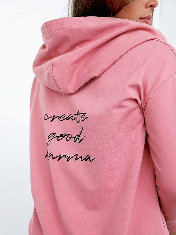 Atella organinės medvilnės džemperis su gobtuvu "Karma Pink - Black"