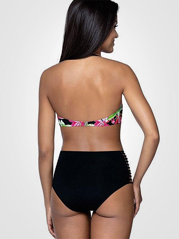 Lorin bikini push up maudymosi kostiumėlis "Merida Black - Multicolor Flower Print"