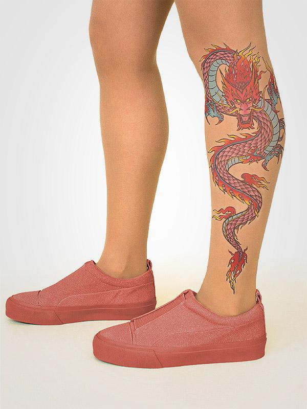 Stop & Stare prilipinamos kojinės su tatuiruote "Fire Dragon 20 Den Sun"