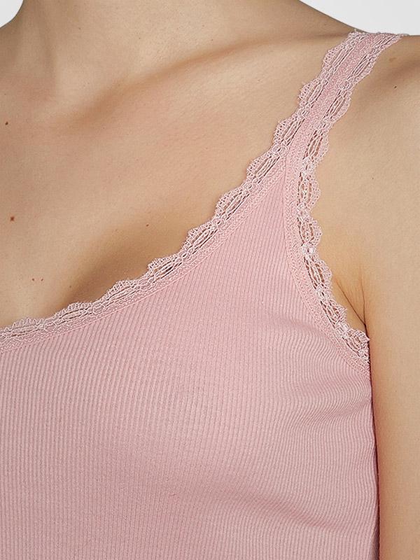 Ysabel Mora medvilniniai apatiniai marškinėliai su nėriniais "Manika Dusty Pink"