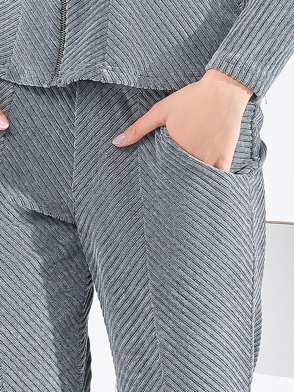 Lega medvilninės velvetinės laisvalaikio kelnės su kišenėmis "Trudy Grey"