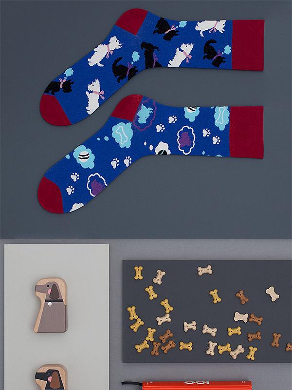 Spalvotos Kojines unisex medvilninės kojinės "Dog's Dream Blue - Red - Multicolor"