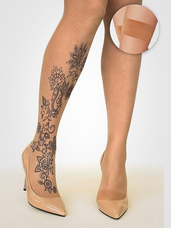 Stop & Stare prilipinamos kojinės su tatuiruote "Floral Henna 20 Den Sun"