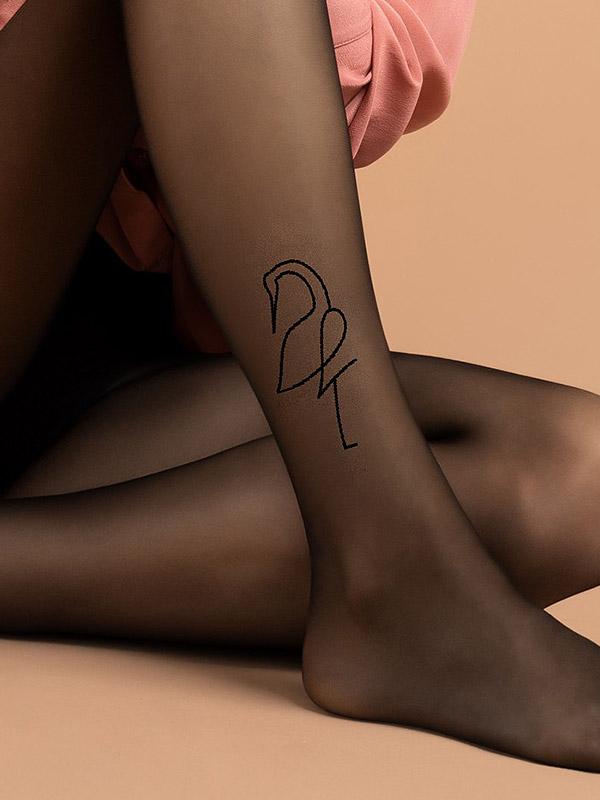 Fiore raštuotos pėdkelnės "Demoiselle 10 Den Black Flamingo Tattoo"