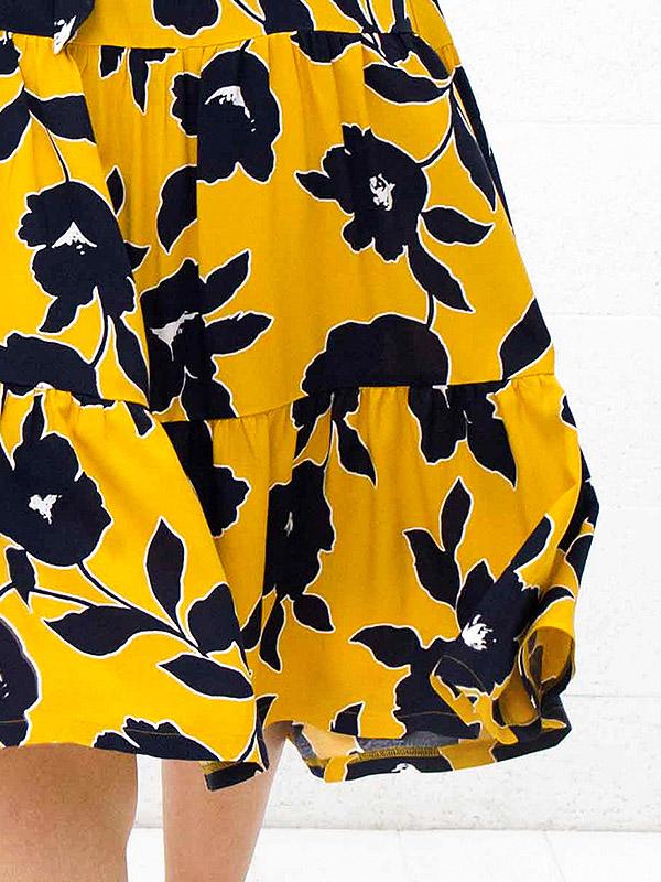 Atella viskozinė suknelė "Bella Yellow - Navy Flowers Print"